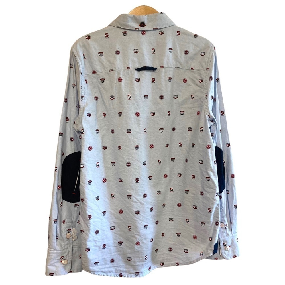 boys boboli 10 varsity printed cotton button down dress shirt preppy elbow patch - Picture 4 of 12